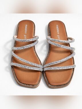 Madden Girl Silver Rhinestone Flat Slide Sandals New Without Tags 8.5